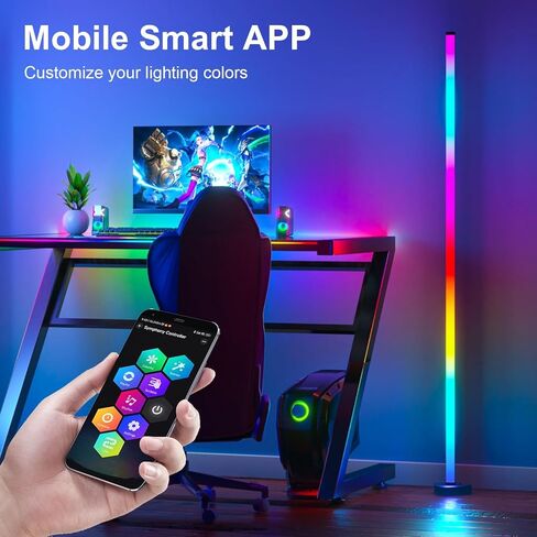 مصابيح أرضية زاوية RGB+IC لغرفة المعيشة، مجموعتان من مصابيح أرضية لغرفة النوم، مصباح زاوية LED مع تطبيق وجهاز تحكم عن بعد، 16 مليون لون و68+ مشهد، مزامنة الموسيقى، إعداد مؤقت أسود in Kuwait