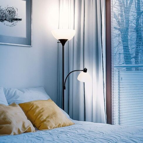 Brightech Sky Dome Plus LED Floor lamp, Torchiere Super Bright Floor Lamp with Reading Lamp for Living Rooms & Offices - Dimmable Tall Standing Lamp for Bedroom Reading - Black in Kuwait