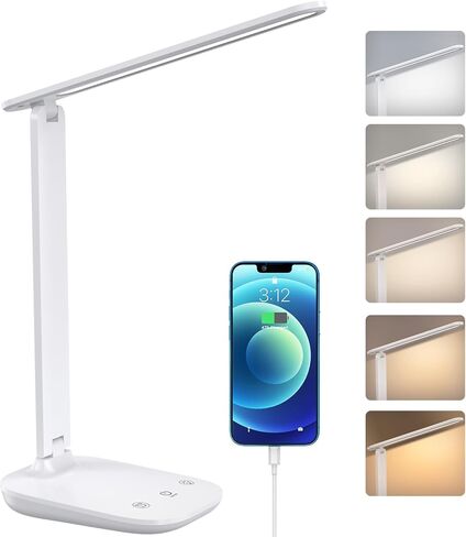 مصباح مكتب LED، مصباح طاولة قابل للتعتيم من BSRANE مع منفذ شحن USB، 5 ألوان و15%-100% تعتيم بدون خطوات، وظيفة ذاكرة التحكم الحساسة، مصباح مكتب للعناية بالعين للقراءة وغرفة النوم والمكتب والدراسة بجانب السرير in Saudi Arabia