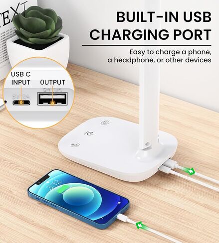 مصباح مكتب LED، مصباح طاولة قابل للتعتيم من BSRANE مع منفذ شحن USB، 5 ألوان و15%-100% تعتيم بدون خطوات، وظيفة ذاكرة التحكم الحساسة، مصباح مكتب للعناية بالعين للقراءة وغرفة النوم والمكتب والدراسة بجانب السرير in Saudi Arabia