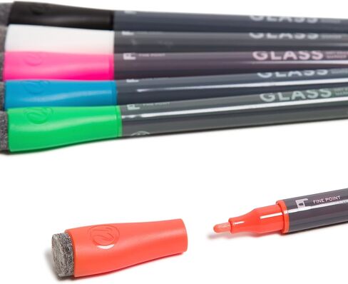 U Brands Liquid Glass Board Dry Erase Markers with Erasers, Set of 12, Assorted Colors, Low-Odor, Medium (2 mm) Point in Saudi Arabia
