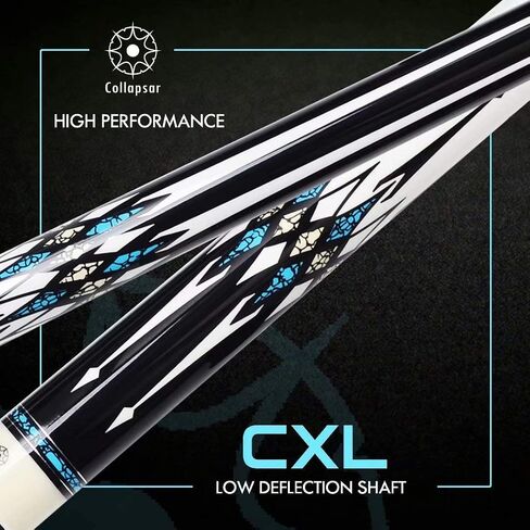 Collapsar CXL Pool Cue مع حافظة صلبة 1X1، عمود انحراف منخفض 13 مم طرف أسود عصا البلياردو، 58 بوصة قطعتان 19-21 أونصة مجموعة عصا حمام السباحة الاحترافية in Saudi Arabia