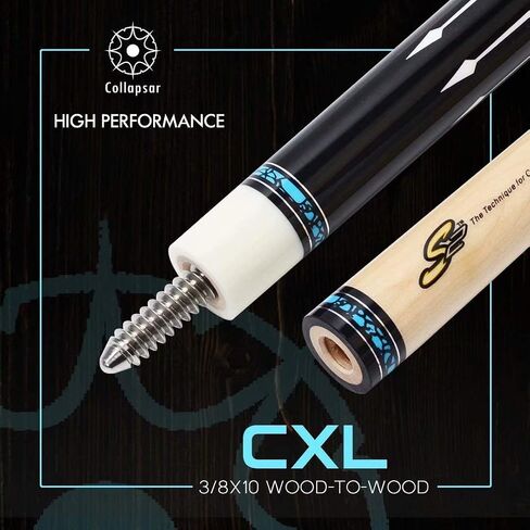 Collapsar CXL Pool Cue مع حافظة صلبة 1X1، عمود انحراف منخفض 13 مم طرف أسود عصا البلياردو، 58 بوصة قطعتان 19-21 أونصة مجموعة عصا حمام السباحة الاحترافية in Saudi Arabia