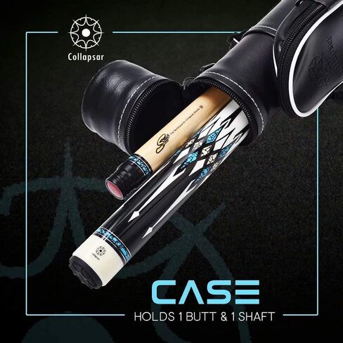 Collapsar CXL Pool Cue مع حافظة صلبة 1X1، عمود انحراف منخفض 13 مم طرف أسود عصا البلياردو، 58 بوصة قطعتان 19-21 أونصة مجموعة عصا حمام السباحة الاحترافية in Saudi Arabia
