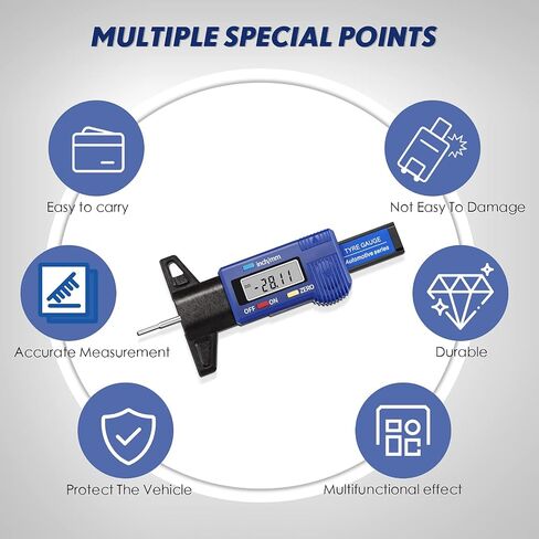 LCD Display Tire Thread Measuring Gauge Digital Tire Depth Gauge Tire Tread Depth Gauge Digital Tread Depth Gauge Blue Tire Wear Gauge Tread Checker with Inch MM Conversion for Motorcycle Car Truck in Saudi Arabia