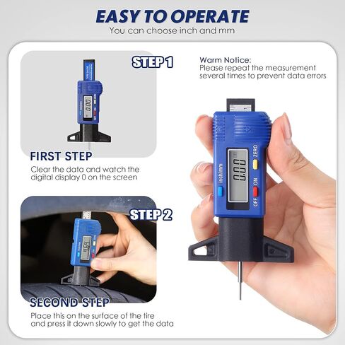 LCD Display Tire Thread Measuring Gauge Digital Tire Depth Gauge Tire Tread Depth Gauge Digital Tread Depth Gauge Blue Tire Wear Gauge Tread Checker with Inch MM Conversion for Motorcycle Car Truck in Saudi Arabia