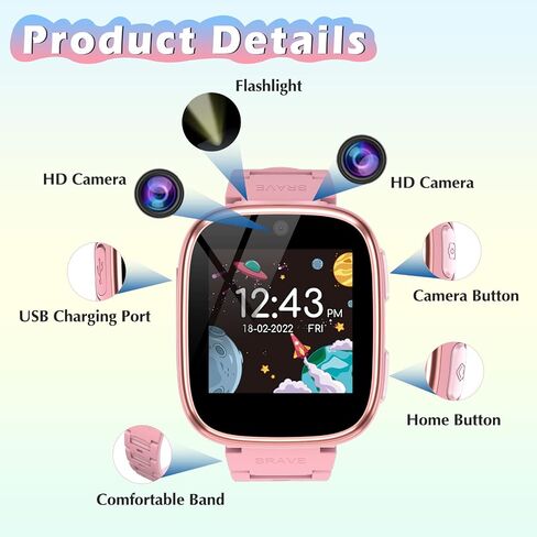 4G Kids Smart Watch Phone GPS, Smartwatch for Boys Girls Ages 4-12 Years with Video Call Chat Class Mode SOS Camera Alarm Games Parental App Touch Watch Gifts for Children (Includes SIM Card) Pink in Kuwait