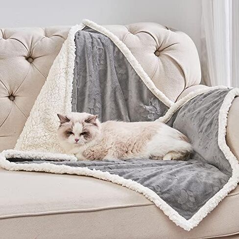 Qeils Pet Blankets for Cats - Waterproof Cat Blanket Washable - Sherpa Fleece Puppy Blanket, Soft Plush Reversible Throw Protector for Bed Couch Car Sofa, 25"X30", Grey in Kuwait