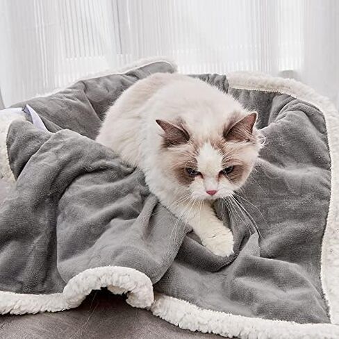 Qeils Pet Blankets for Cats - Waterproof Cat Blanket Washable - Sherpa Fleece Puppy Blanket, Soft Plush Reversible Throw Protector for Bed Couch Car Sofa, 25"X30", Grey in Kuwait