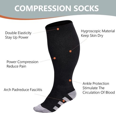 Abodhu Plus Size Compression Socks for Women& Men 15-25mmHg Wide Calf Knee High Socks in Kuwait
