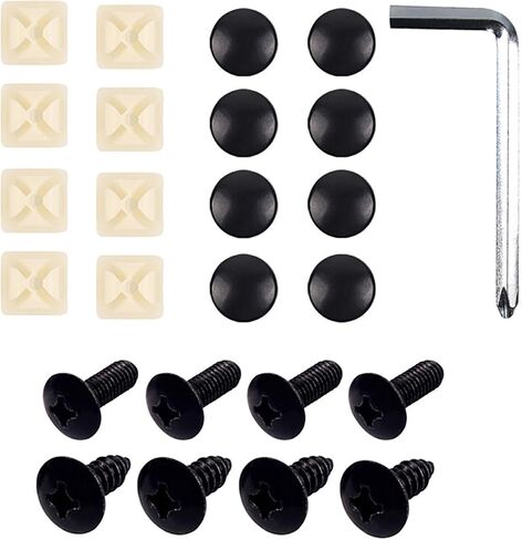 طقم براغي إطار لوحة ترخيص السيارة 8 قطع، M6 304 من الفولاذ المقاوم للصدأ الأمريكي ذو مسامير مسطحة/مدببة، ملحقات تثبيت من النايلون، مناسبة لمعظم الموديلات (أسود) in Kuwait