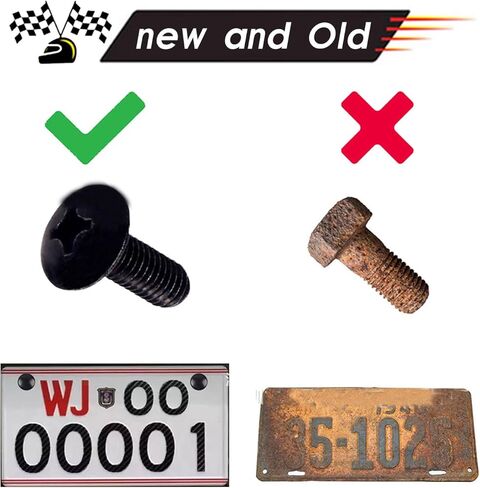 طقم براغي إطار لوحة ترخيص السيارة 8 قطع، M6 304 من الفولاذ المقاوم للصدأ الأمريكي ذو مسامير مسطحة/مدببة، ملحقات تثبيت من النايلون، مناسبة لمعظم الموديلات (أسود) in Kuwait