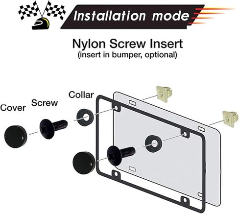 طقم براغي إطار لوحة ترخيص السيارة 8 قطع، M6 304 من الفولاذ المقاوم للصدأ الأمريكي ذو مسامير مسطحة/مدببة، ملحقات تثبيت من النايلون، مناسبة لمعظم الموديلات (أسود) in Kuwait