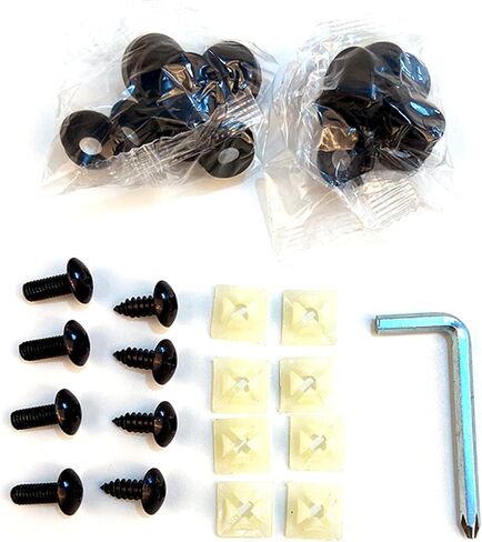 طقم براغي إطار لوحة ترخيص السيارة 8 قطع، M6 304 من الفولاذ المقاوم للصدأ الأمريكي ذو مسامير مسطحة/مدببة، ملحقات تثبيت من النايلون، مناسبة لمعظم الموديلات (أسود) in Kuwait