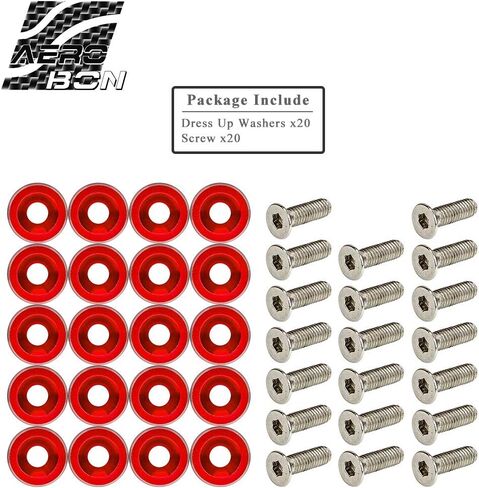 20 Pieces CNC Billet Aluminum Washer Kit for Bumper Fender Washer, Bumper Washer Bolt, License Plate, Engine Bay Dress Up (Red) in Saudi Arabia
