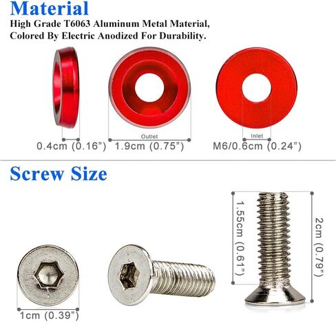 20 Pieces CNC Billet Aluminum Washer Kit for Bumper Fender Washer, Bumper Washer Bolt, License Plate, Engine Bay Dress Up (Red) in Saudi Arabia