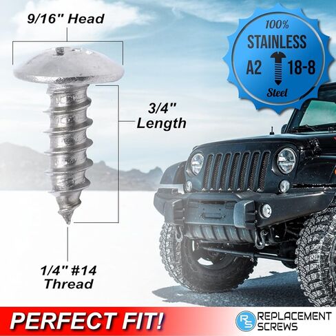 براغي لوحة ترخيص غير قابلة للصدأ متوافقة مع سيارة جيب - أمامية أو خلفية - 18-8/304 درجة من الفولاذ المقاوم للصدأ - أكسيد أسود - تناسب جميع الموديلات (رانجلر، جلاديتور، شيروكي إلخ) (عبوة من 4 قطع) in Kuwait