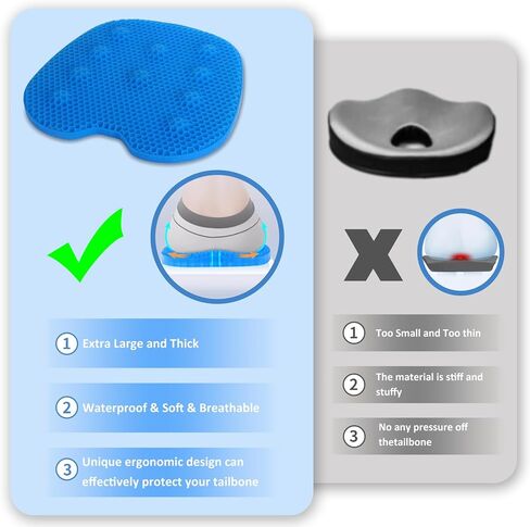 Kayak Seat Cushion, Extra Large Anti Slip Thicken Gel Kayak Seat Pad Breathable Waterproof Kayak Cushion for Sit in Kayaks Canoe and Boat, Lifetime Kayak Accessories Equipment Gear for Fishing Kayak in Saudi Arabia