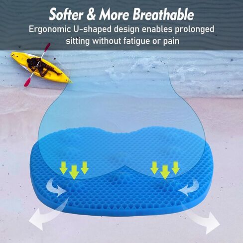 Kayak Seat Cushion, Extra Large Anti Slip Thicken Gel Kayak Seat Pad Breathable Waterproof Kayak Cushion for Sit in Kayaks Canoe and Boat, Lifetime Kayak Accessories Equipment Gear for Fishing Kayak in Saudi Arabia
