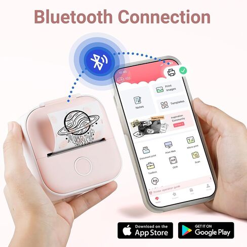 Print Pod T02 Mini Thermal Sticker Printer with 1 Paper Roll, Bluetooth Pocket Note Printer for Giftware, Journal, Note, Plan, Early Education in Saudi Arabia