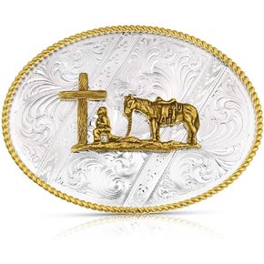 Montana Silversmiths Christian Cowboy Bright Cut Striking محفورة على حبل حزام بيضاوي بيضاوي