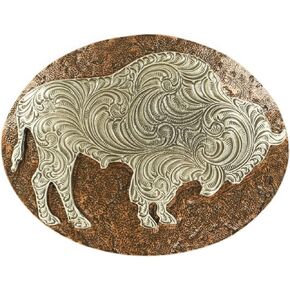 Nocona Mens Silver Bull Oval Hammered Edge Buckle