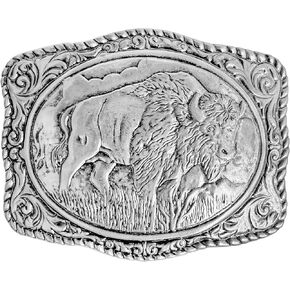 Western Belt Buckles for Men Cowboy Belt Buckle American Patriotic Buffalo Belt Buckles Silver Bison