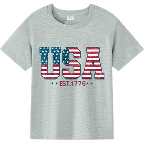 Kids 4th of July Shirt USA Flag Clothes Toddler Boys Girls USA Eagle Tshirt Children Patriotic Tee Tops 1-7 Years