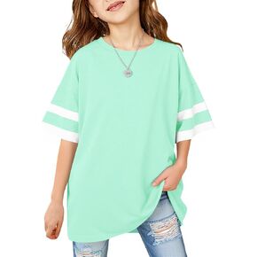 Girls Oversized T Shirts Kids Summer Striped Short Sleeve Tops Casual Crewneck Tees 5-14 Years