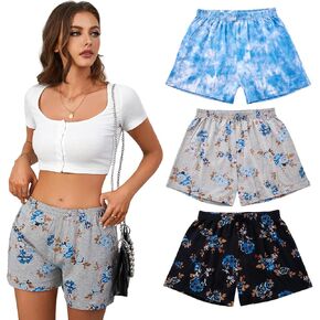 Womens Boxers Shorts Sleep Soft Lounge Floral Print Sleep Short Cotton Loose Boxer for Women Pjs Pack