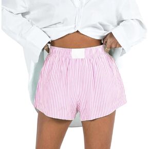 Women Stripe Boxer Shorts Casual Lounge Shorts Elastic Waist Pj Sleep Shorts Summer Going Out Shorts