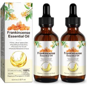 Frankincense Essential Oil – 2 Pack, 100% Pure and Natural, Suitable for Aromatherapy & Massage & Skin Care & Bath Water, 4.04 Fl Oz