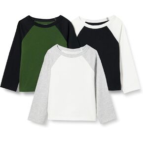 Amazon Essentials Boys and Toddlers' Long Sleeve Cotton T-Shirts, Pack of 3