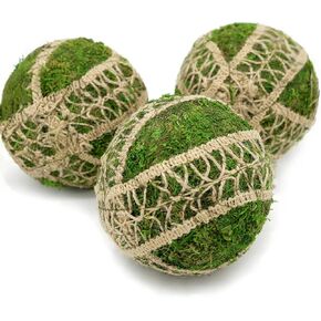 BYHER 4" Decorative Moss Balls with Lace Trim, 3-Pack Artificial Green Mossy Orbs for Bowl, Vase Fillers, Centerpieces, Wedding Decor, Realistic Faux Moss Balls for Rustic Boho Decor (Large, Set of 3)