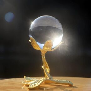 50mm Crystal Ball with Gold Rose Stand, K9 Glass Ball Ornaments Home Fengshui Wedding Table Decor Paperweight with Gift Box Women's Day