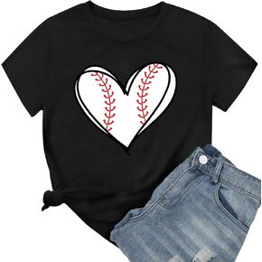 قميص البيسبول نساء: بيسبول القلب الرسومي Tshirt Game Day Tee Shirt Baseball Mom Shirt Sleeve Stops