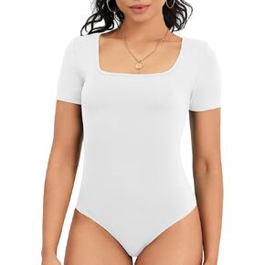 Women's Cute Square Neck Short Sleeve Tank Tops Trendy Bodysuit Shirts for Women 2025
