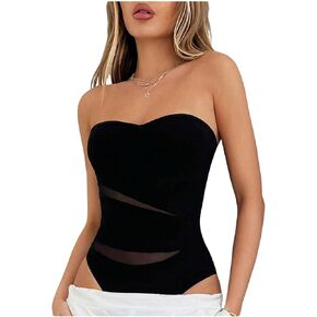 Milumia Women's Strapless Mesh Sheer Bodysuit Sleevelss Bandeau Tube Tops