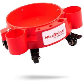 Maxshine Rolling Bucket Dolly (أسود) - دوللي غسيل السيارات المتدحرجة للخدمة الشاقة مع 5 عجلات، 2 عجلات قفل، فتحات لتفصيل مركبات التنظيف وفرش التفصيل - ملحقات ولوازم التفاصيل