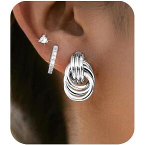 3pairs أقراط ذهبية للنساء المراهقات العصرية الذهب الفضية الفضية متدلى طوق عشيق Huggie Homebts مجوهرات المجوهرات