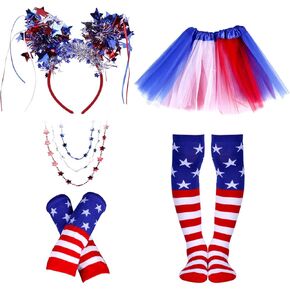 5 Pack 4th of July Tutu Set Red White and Blue Tutu Patriotic Costume Accessories Set Independence Day Costume for Girls