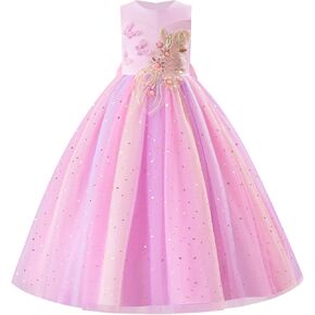 IDOPIP Sequin Butterfly Flower Girl Dress for Kids Wedding Pageant Party Long Gown Princess Birthday Communion Tulle Dresses