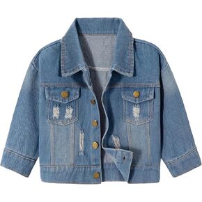 Volunboy Toddler Boys Denim Jacket Kids Ripped Jean Coat Button Down Casual Patchwork Outerwear
