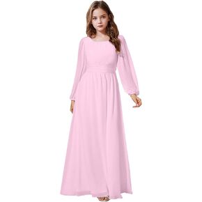 Junior Bridesmaid Dress Long Lantern Sleeves A-Line Chiffon Flower Girl Dress Girls Formal Dress