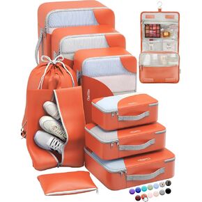 ALL INCLUDED 10 Set Sturdy Packing Cubes for Suitcases,OlarHike Travel Essentials,UPGRADED Anti-Tear Stitching, NEW Improved Luggage Packing Organizers for Travel Accessories (Orange)