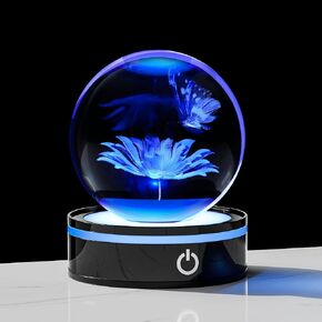 Enjinkail 3D Crystal Ball Mushroom Decor for Women Men - Glass Mushroom Gifts Plants Figurine Home Decor with Colorful LED Base for Nature Lovers on Birthday Christmas