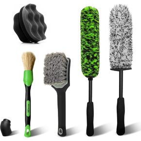 4PCS Car Wheel Cleaning Kit, Bendable Wheel Brush and Microfiber Scratch-Free Wheel Cleaner Brush, Tire and Car Detailing Brush Set for Cleaning Rims Fenders Engine and Exhaust, Green&Black