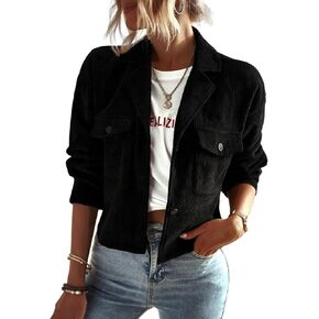 Kwoki Women's Corduroy Jackets غير رسمية طويلة الأكمام طويلة الأزر