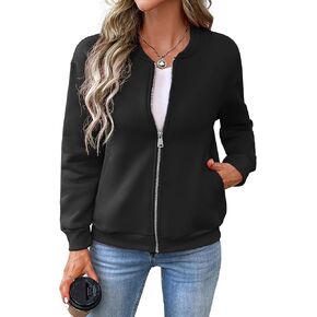 Women's Zip Up Sweatshirts Jackets Long Sleeve Bomber Jacket Casual Outwear with Pockets
