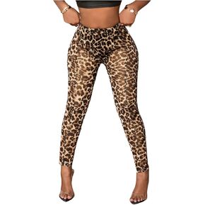 Makemechic Women’s Leopard Lepgings Arecer Mesh Cheetah Print Yoga Pants